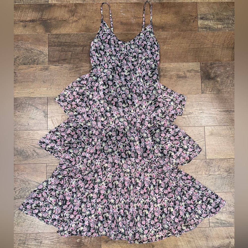 Allison New York Chic Floral Midi Tiered Dress in Pink and Black - Picture 2 of 12